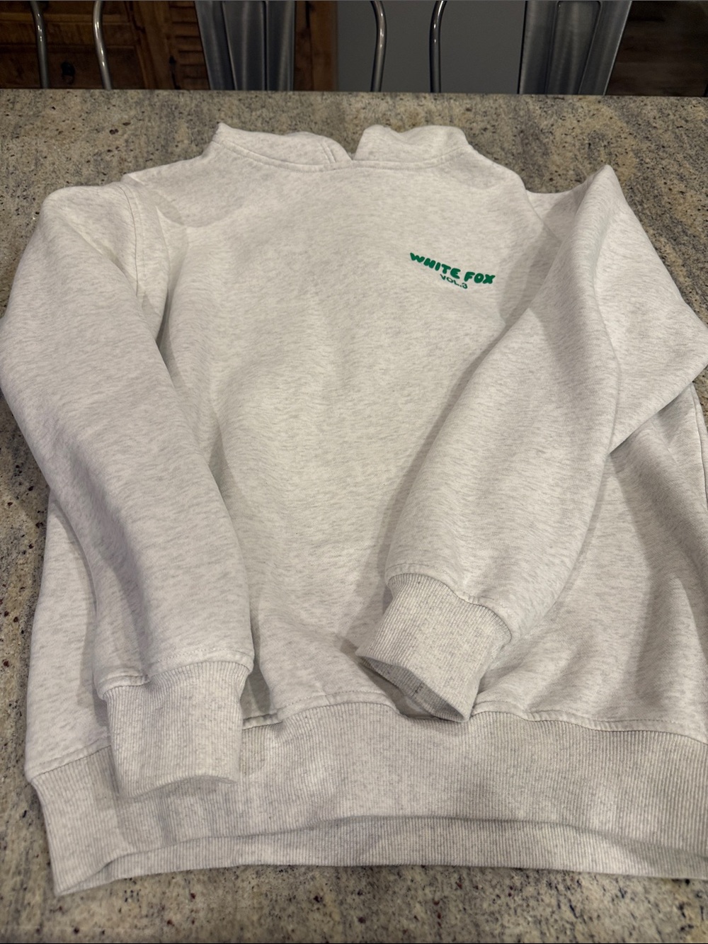 White Fox Boutique Heather Gray Crewneck Sweatshirt with Green Logo